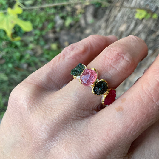 sterling silver rough natural ruby tourmaline band ring 6