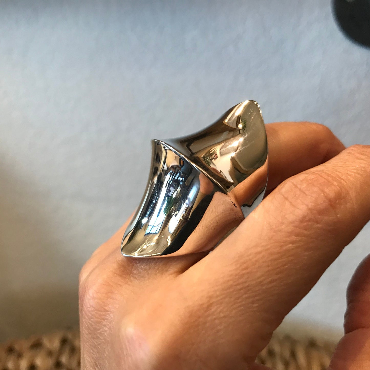 Sterling Silver Modernist Abstract oversize knuckle Statement Ring
