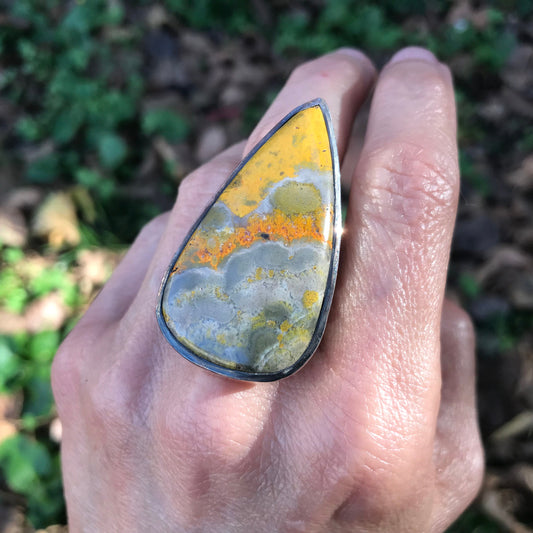 Sterling Silver statement bumblebee jasper oversize ring 9
