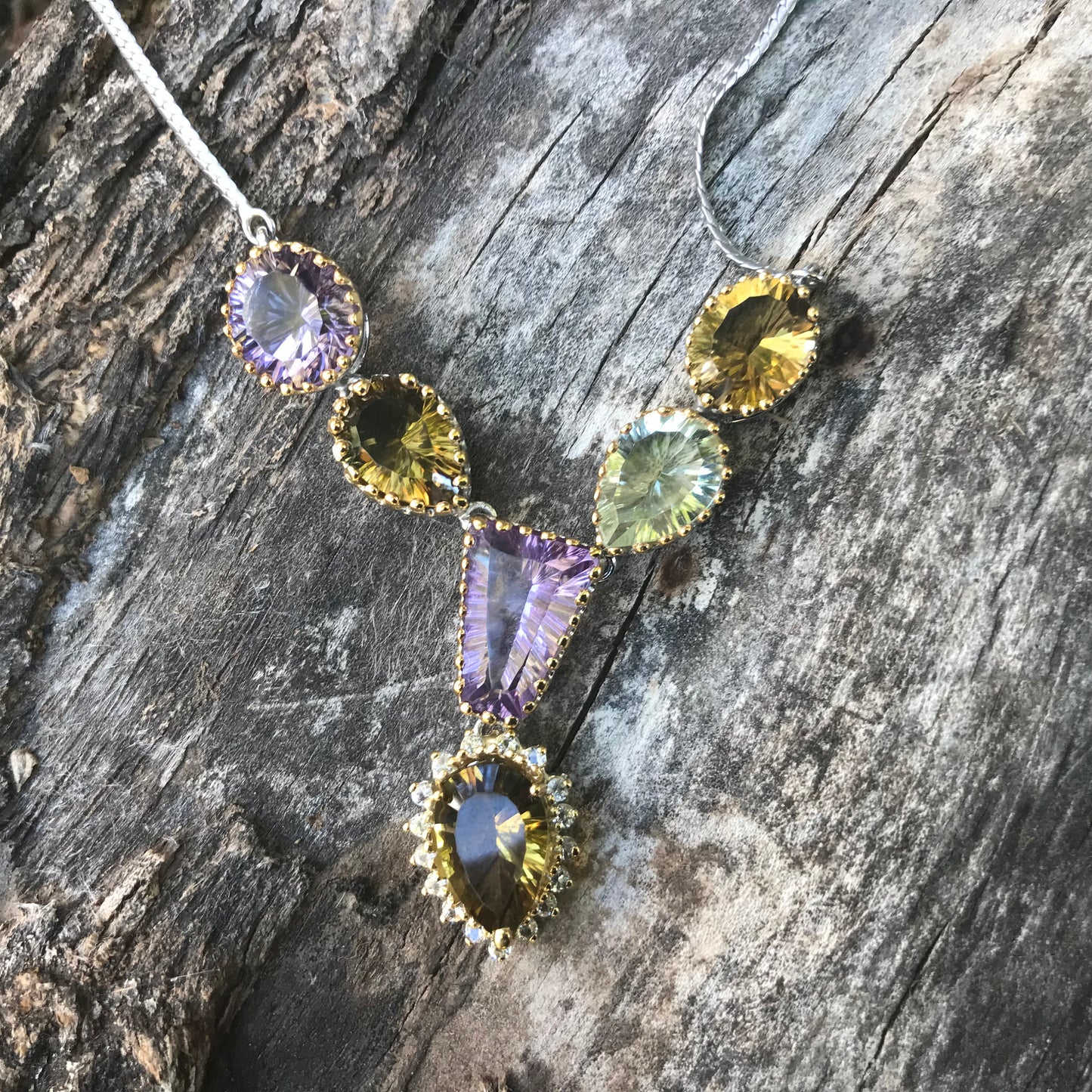 Amethyst citrine Statement Sterling Silver collar Necklace