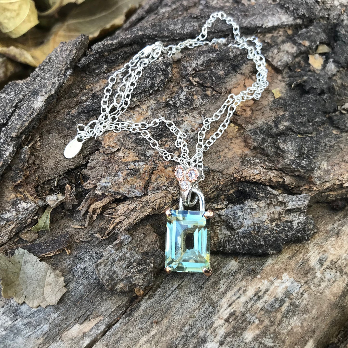sterling silver green amethyst  pendant with necklace