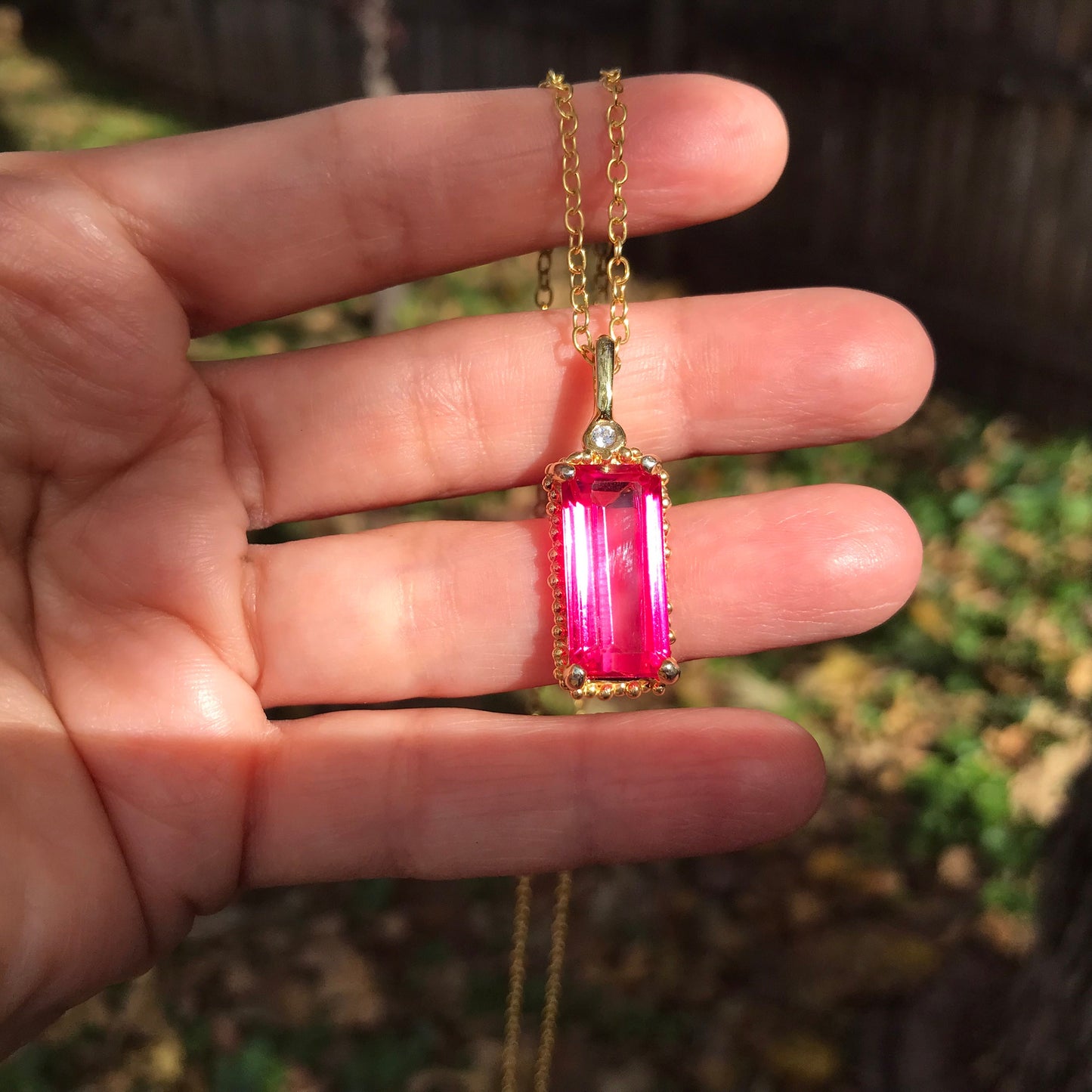 sterling silver pink topaz gold necklace