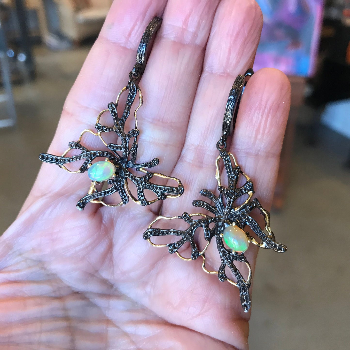 sterling silverNatural opals dangle butterfly earrings