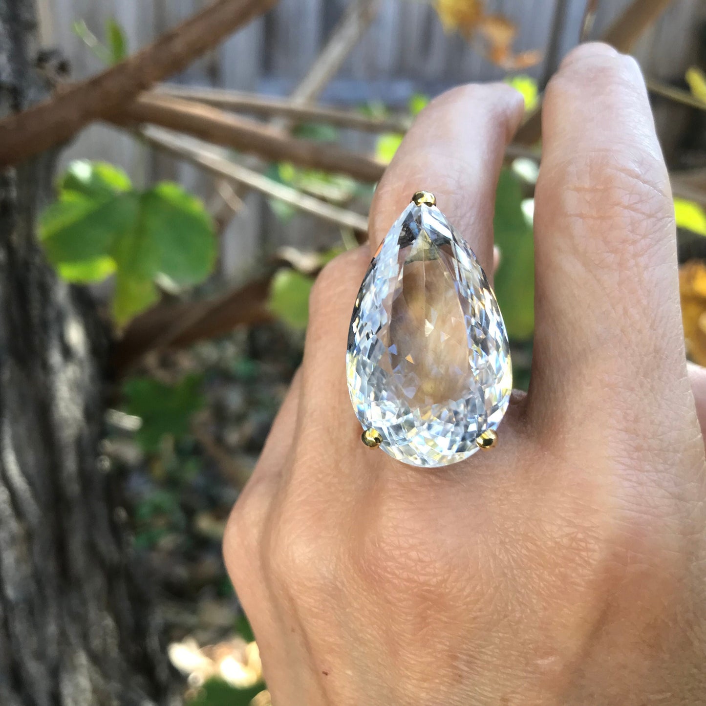 sterling silver natural quartz 40ct statement ring pear shape