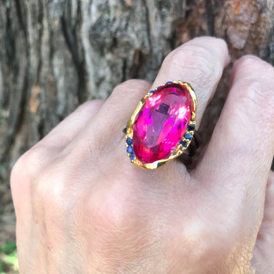 Sterling silver pink topaz sapphire band ring 7.5