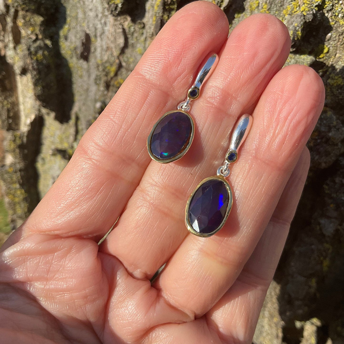 Sterling Silver natural blue fire opal   earrings