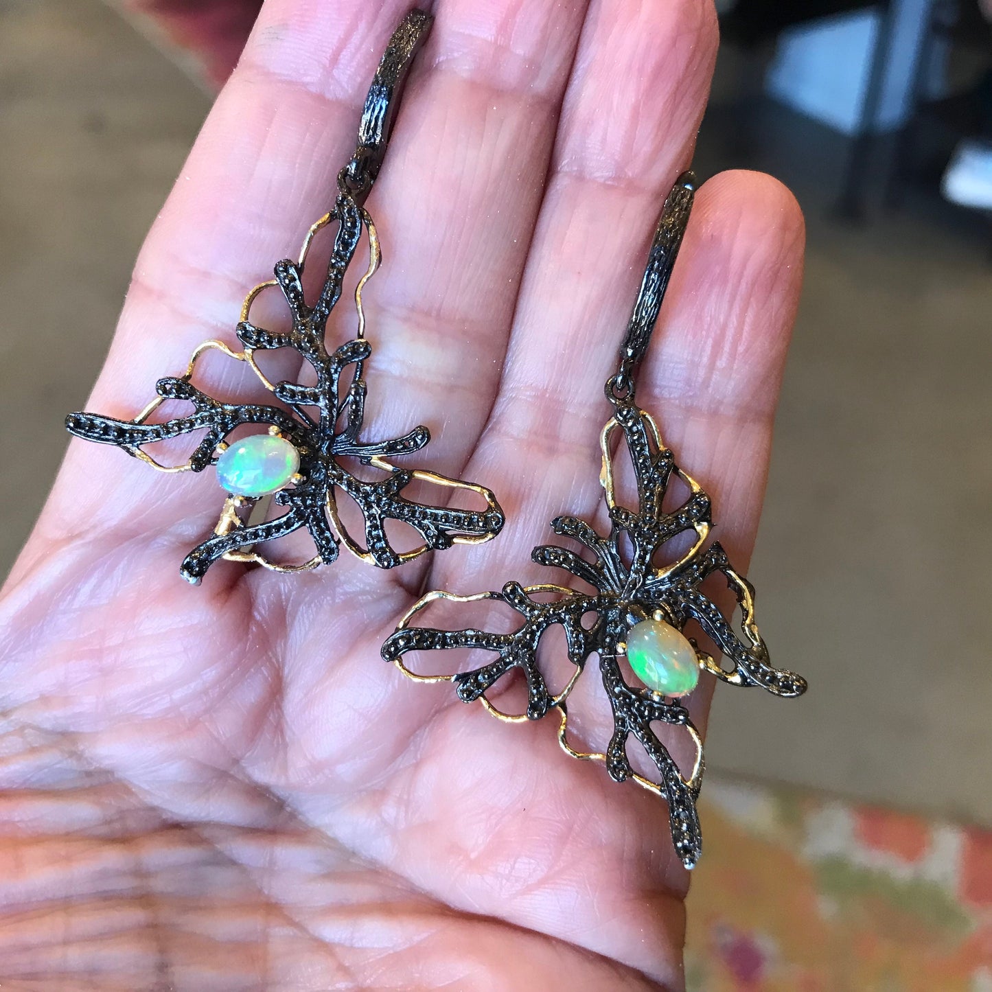sterling silverNatural opals dangle butterfly earrings