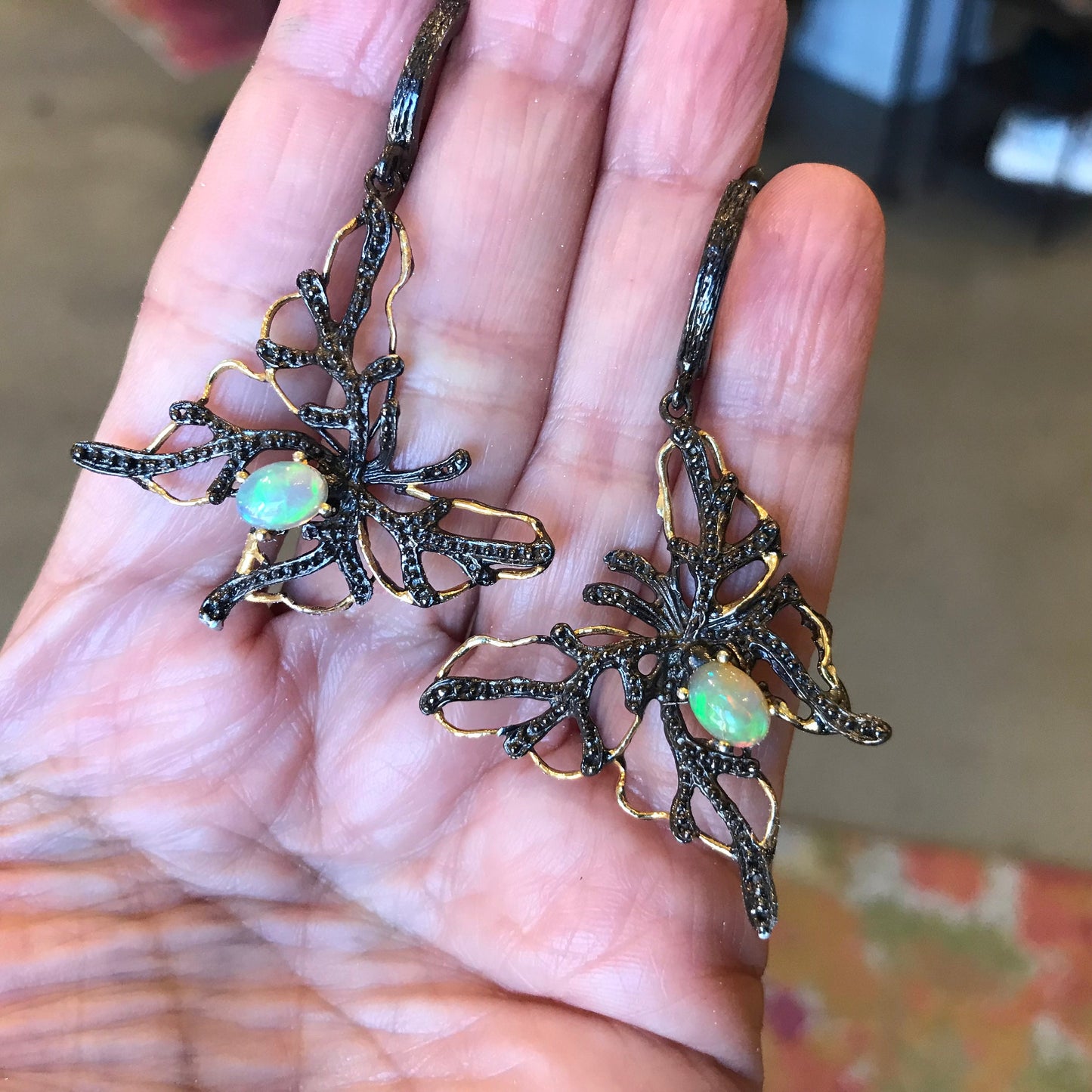 sterling silverNatural opals dangle butterfly earrings