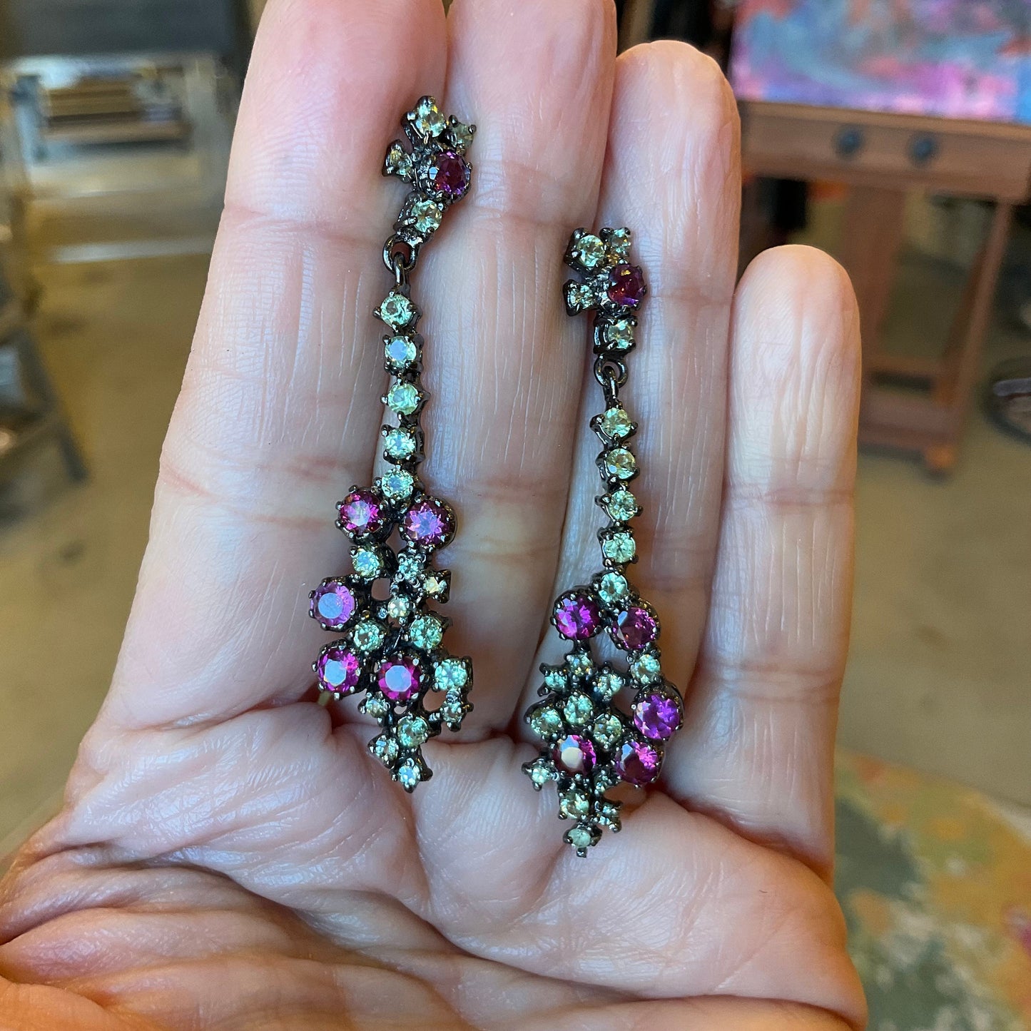 Sterling Silver Rhodolite organic art earrings
