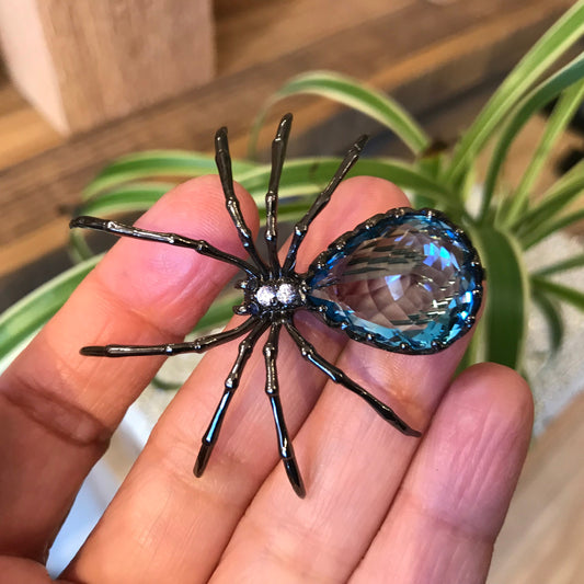 Sterling Silver blue topaz spider Brooch Pin