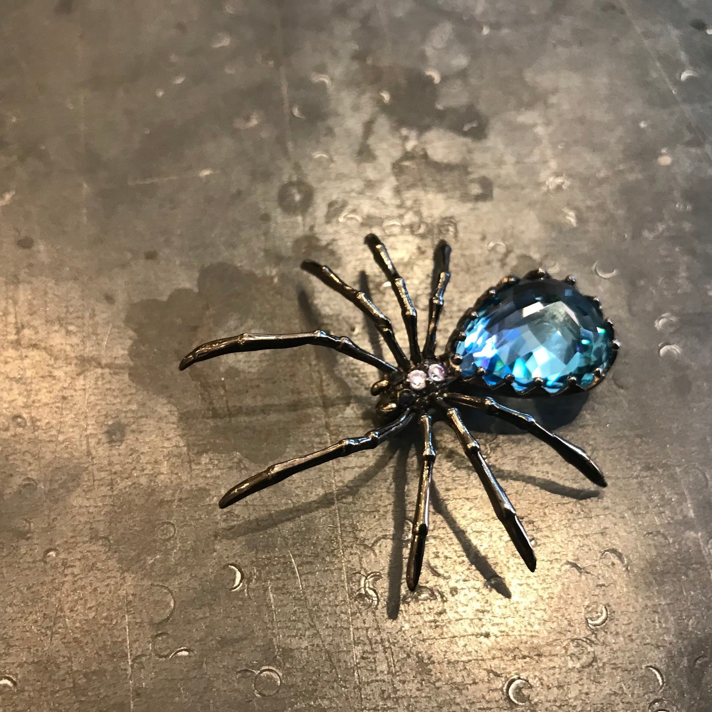 Sterling Silver blue topaz spider Brooch Pin