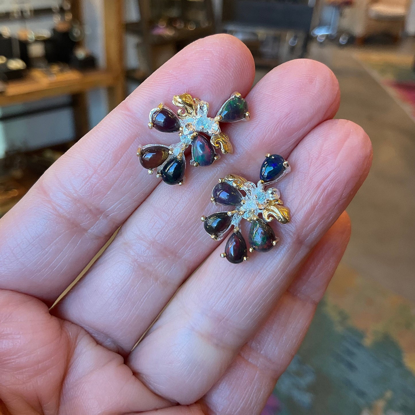 Sterling Silver Natural black fire Opal post Earrings