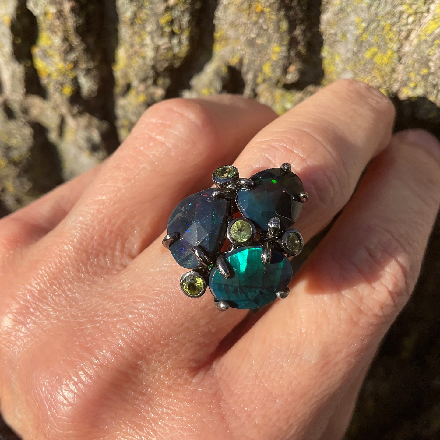 sterling silver natural teal Blue fire opal Etnika ring 7.5