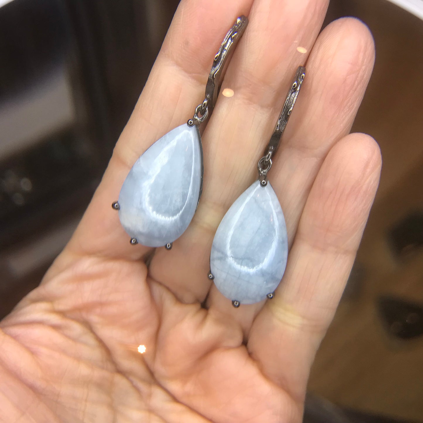 Sterling silver Natural aquamarine dangle pear shape Earrings