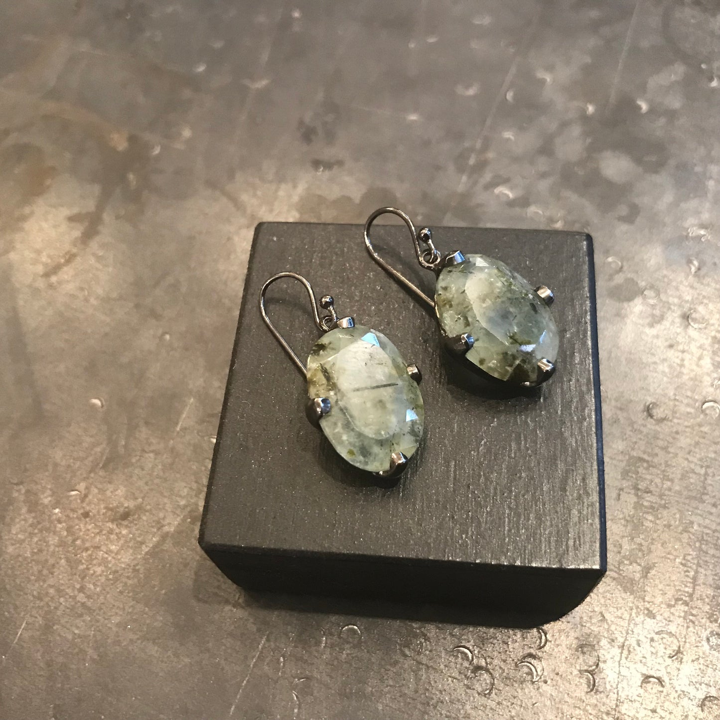 Sterling silver prehnite dangle earrings