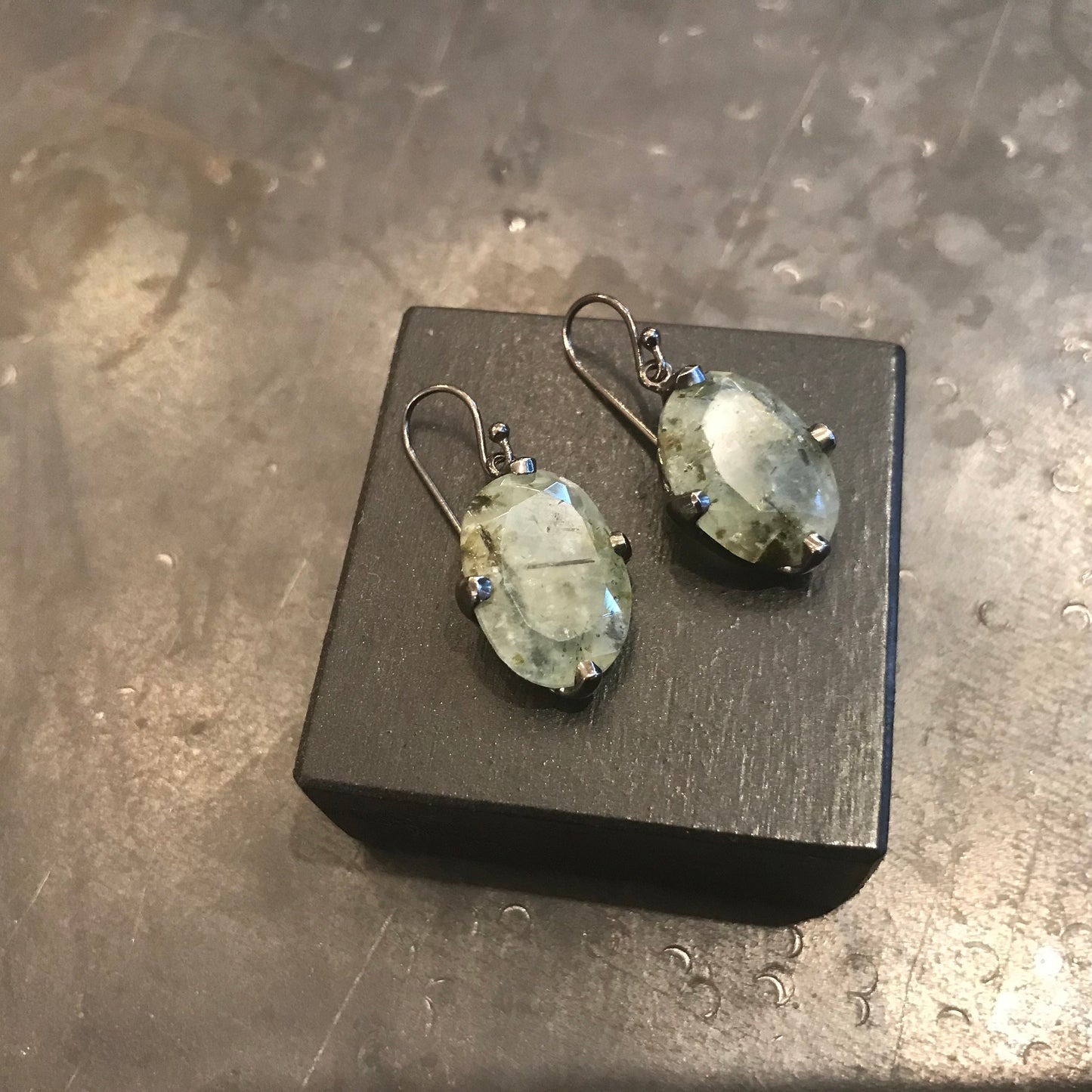 Sterling silver prehnite dangle earrings