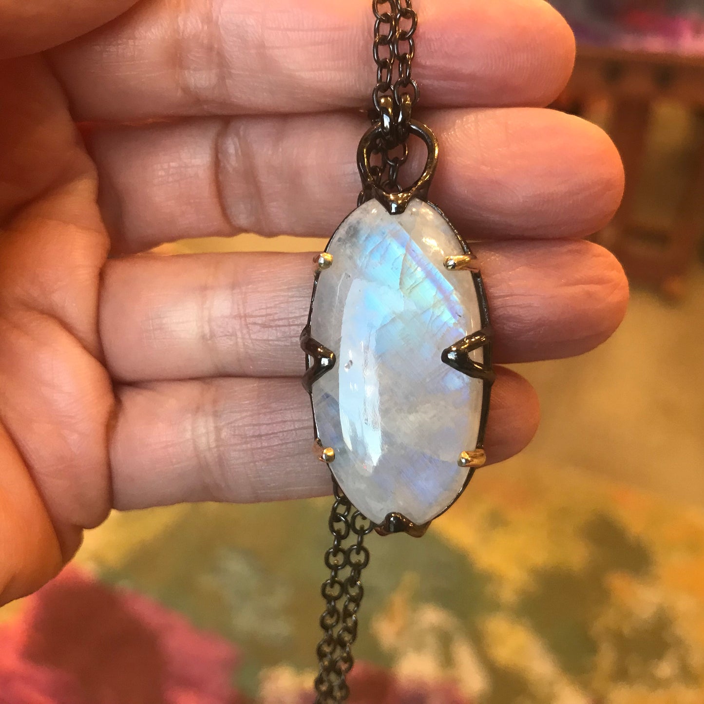 sterling silver Natural Moonstone pendant necklace 18”