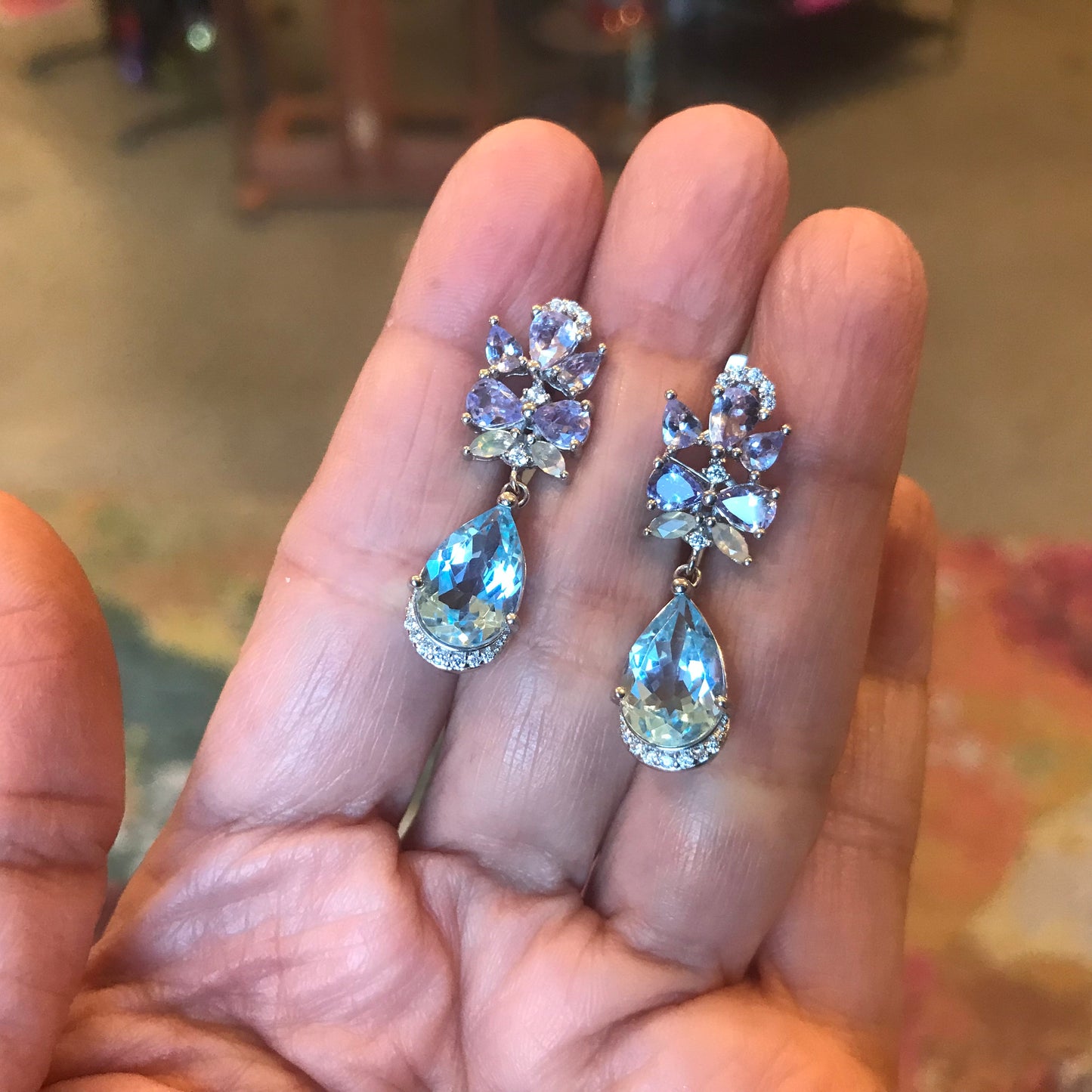 Sterling Silver sky natural blue topaz opal fancy earrings