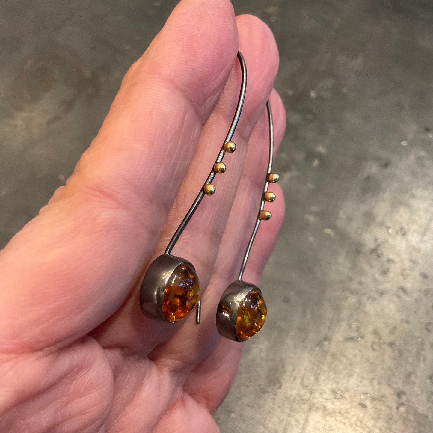 sterling silver modernist hook earrings amber