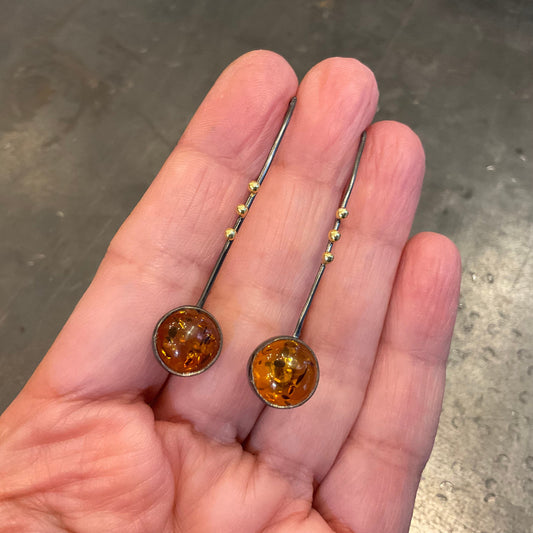 sterling silver modernist hook earrings amber