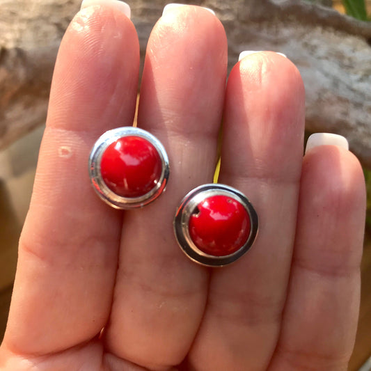 Sterling Silver red coral stud earrings