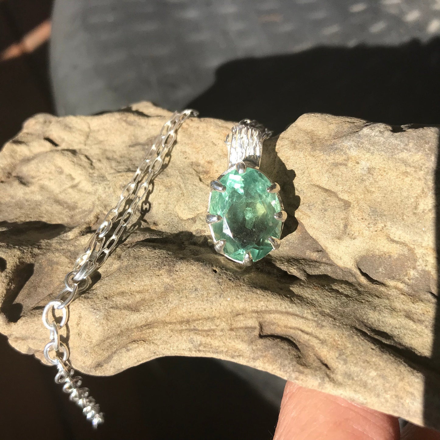 Natural fluorite Sterling Silver pendant with Necklace