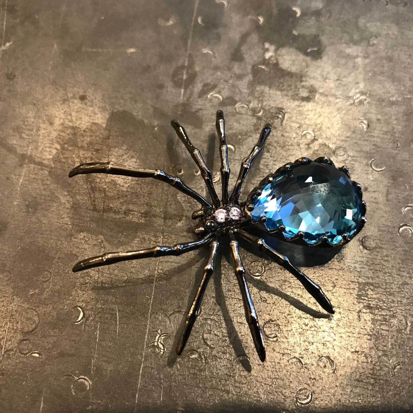 Sterling Silver blue topaz spider Brooch Pin