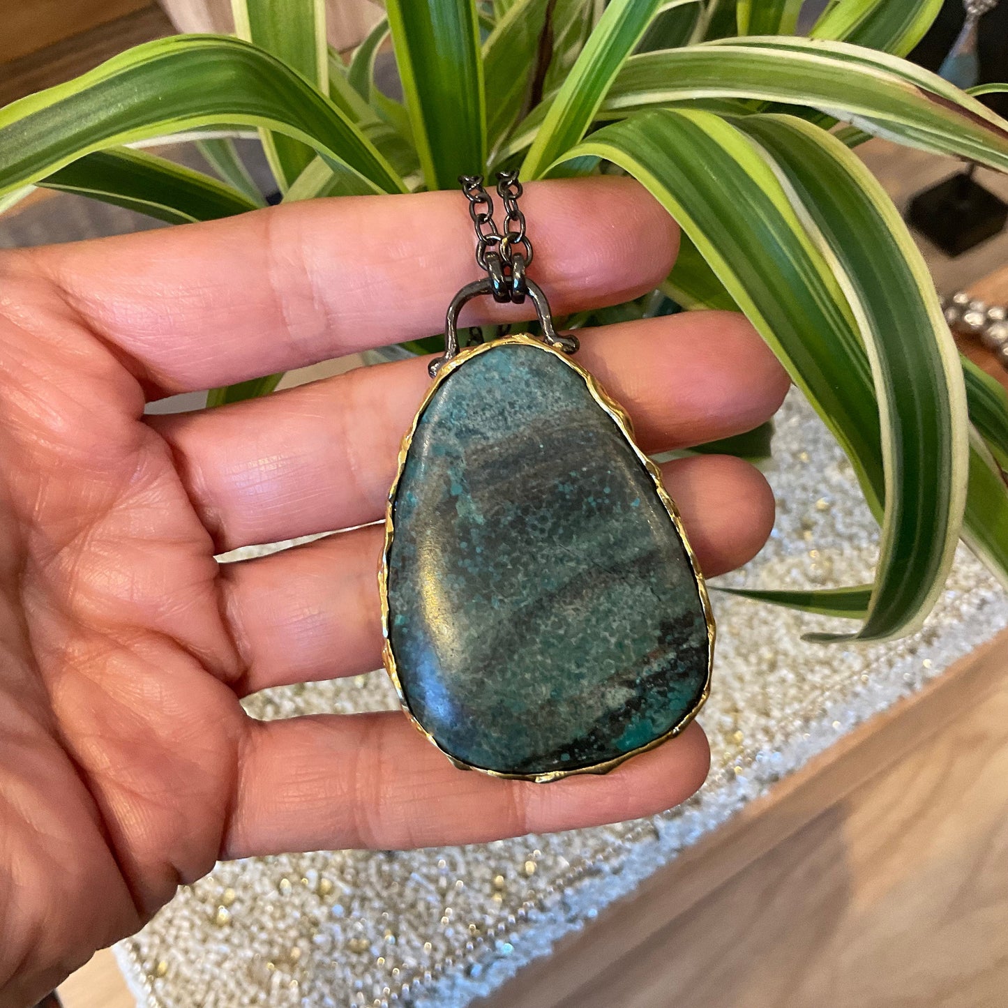 sterling silver genuine turquoise Oversize Pendant necklace