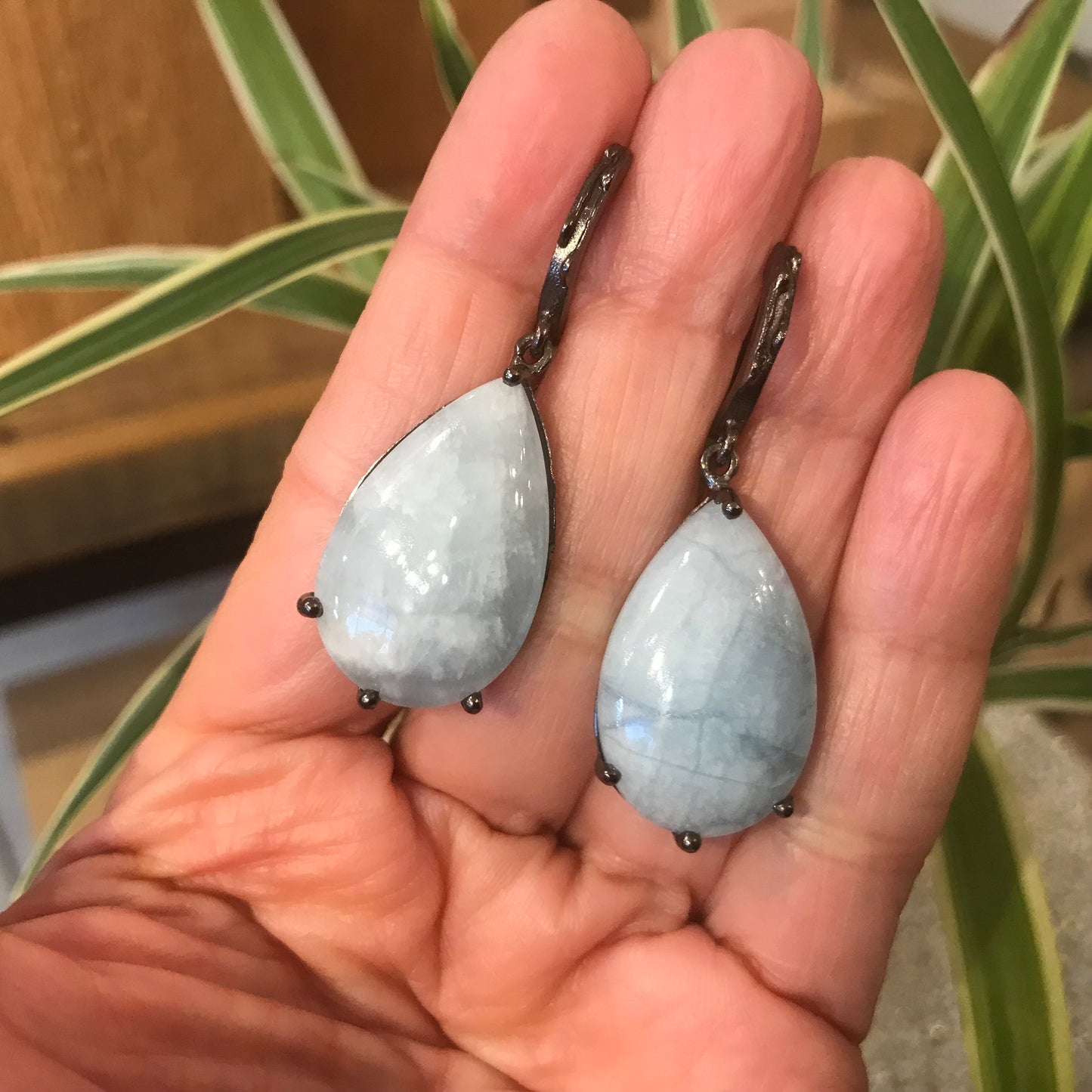 Sterling silver Natural aquamarine dangle pear shape Earrings