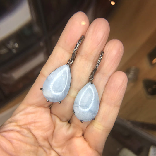 Sterling silver Natural aquamarine dangle pear shape Earrings