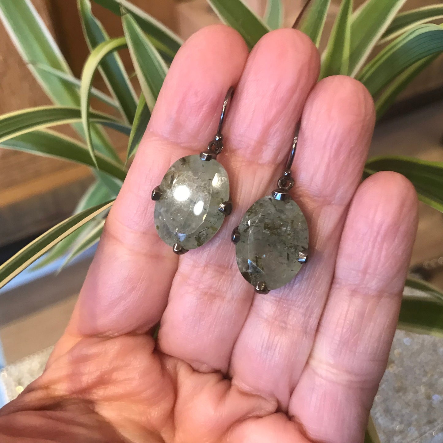 Sterling silver prehnite dangle earrings