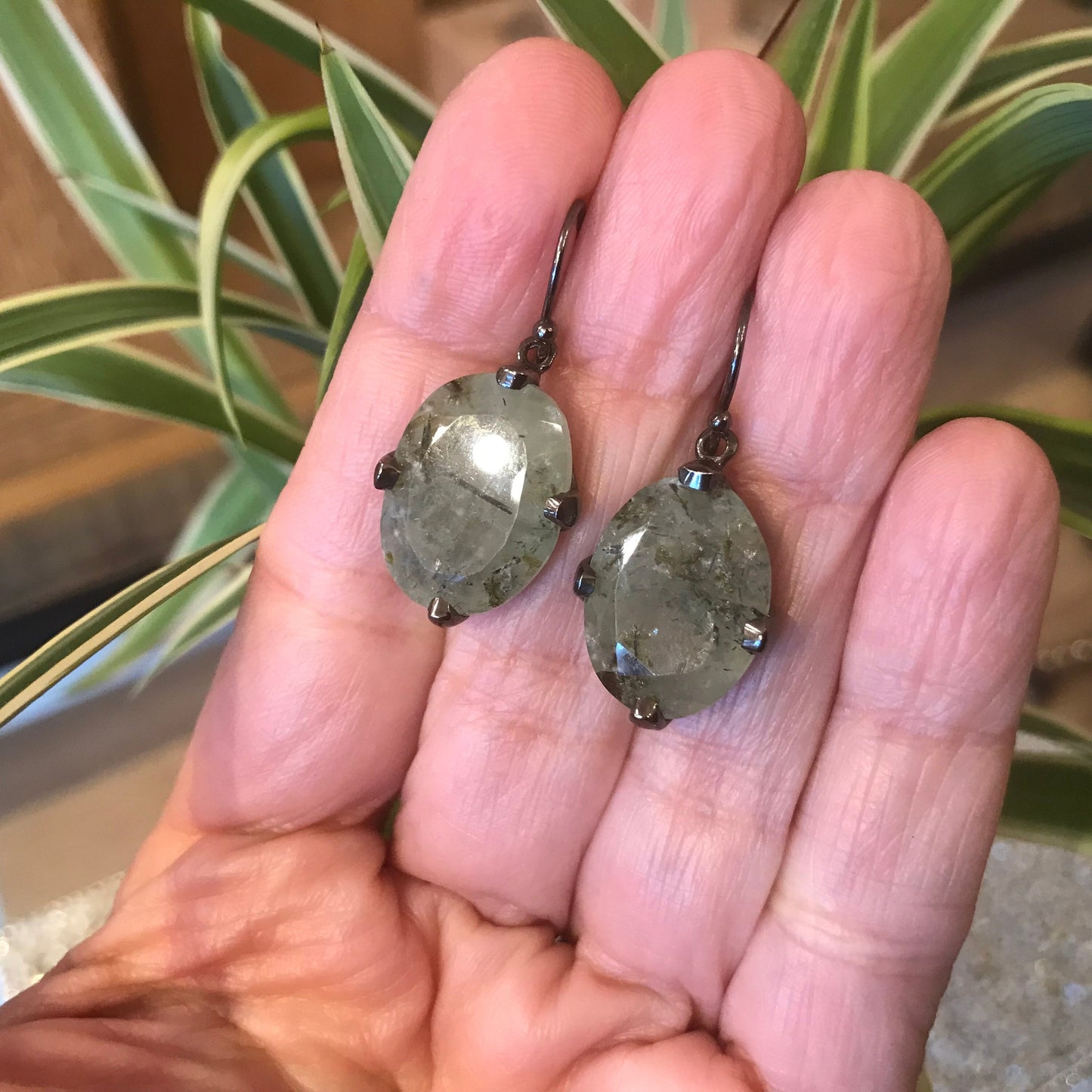 Sterling silver prehnite dangle earrings