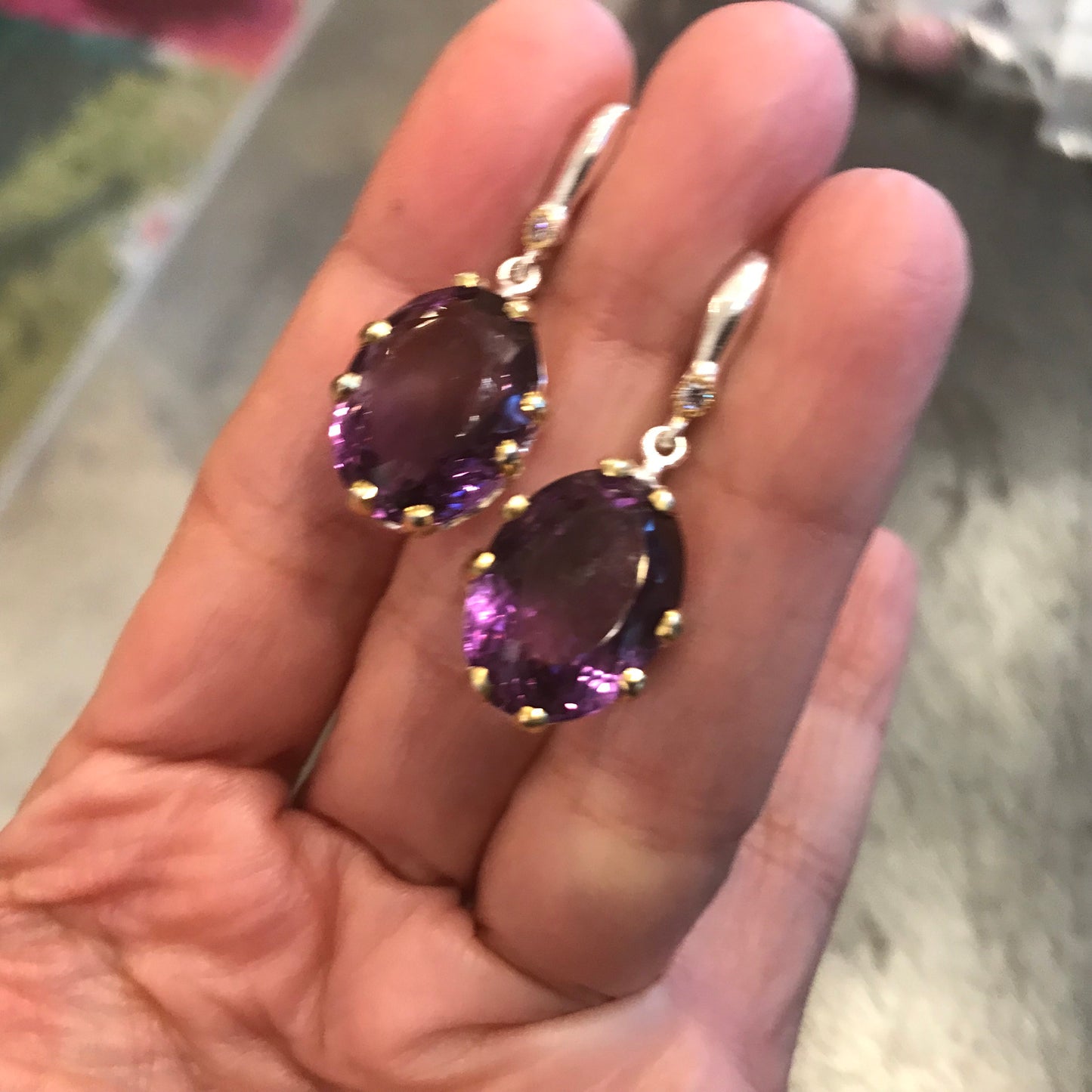 Sterling silver purple amethyst post dangle Earrings