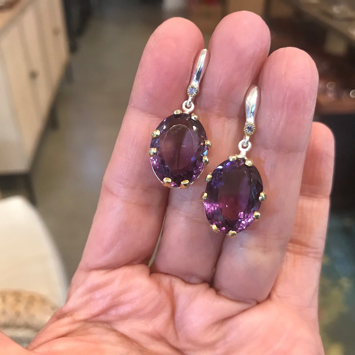 Sterling silver purple amethyst post dangle Earrings