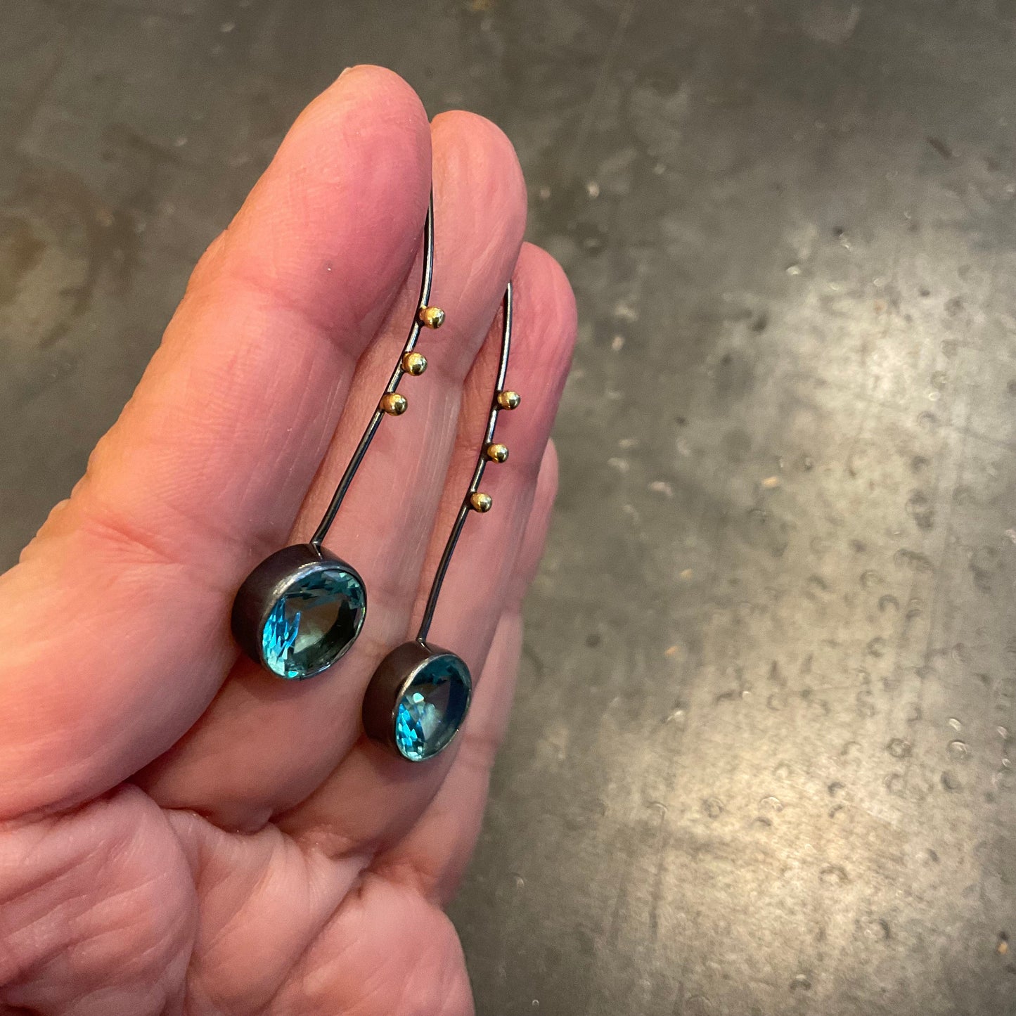 sterling silver modernist hook earrings blue topaz