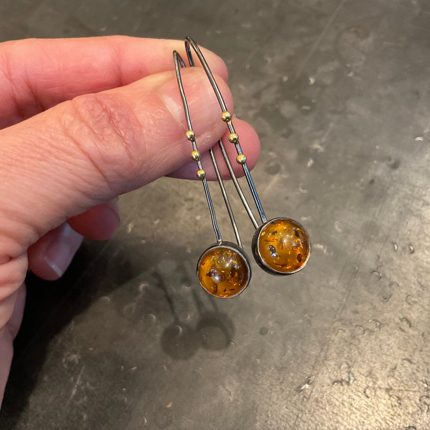 sterling silver modernist hook earrings amber