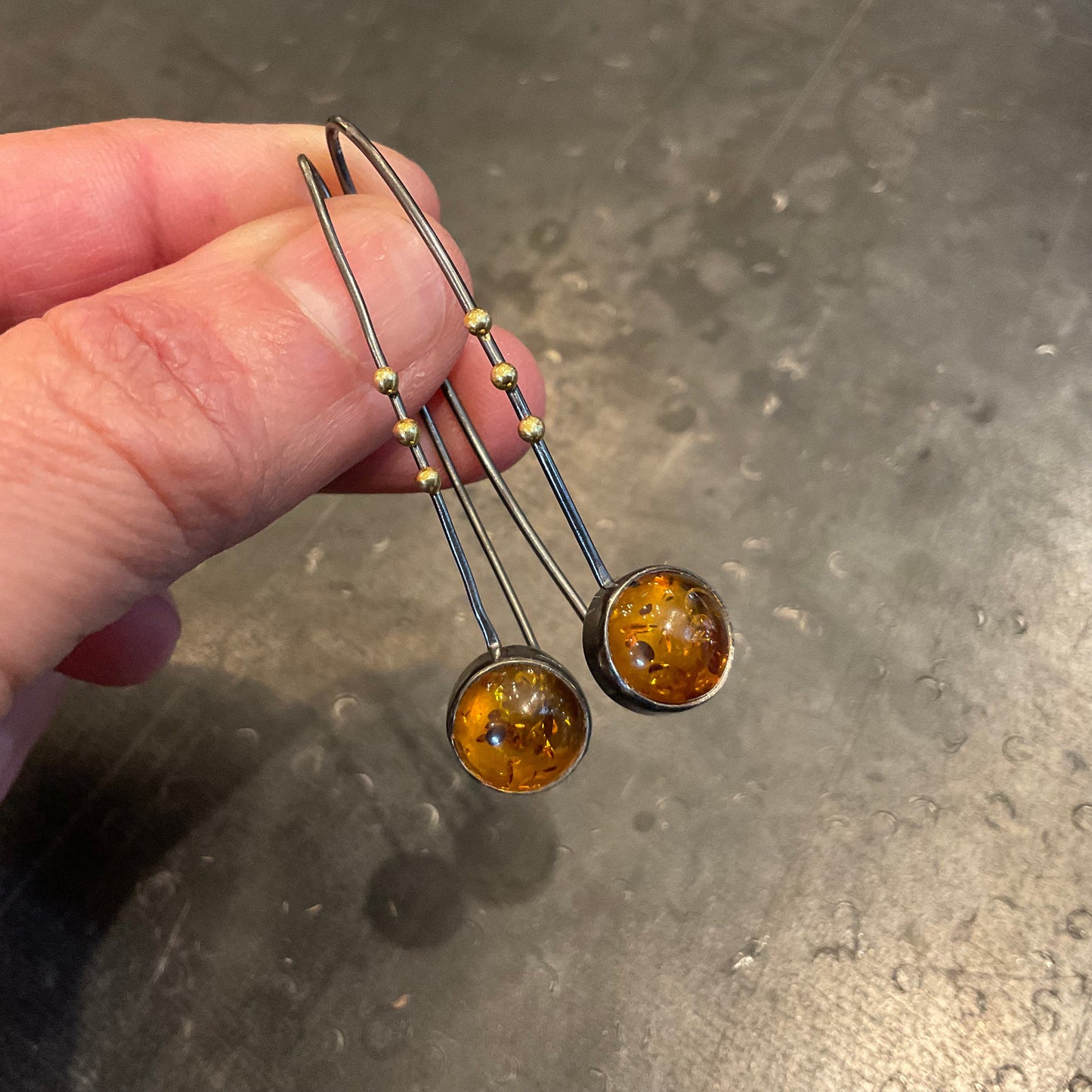 sterling silver modernist hook earrings amber