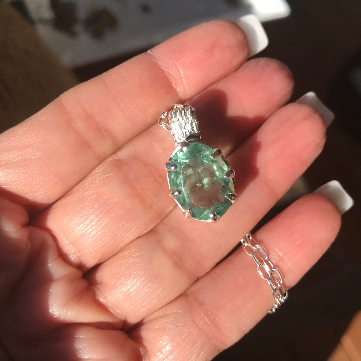 Natural fluorite Sterling Silver pendant with Necklace