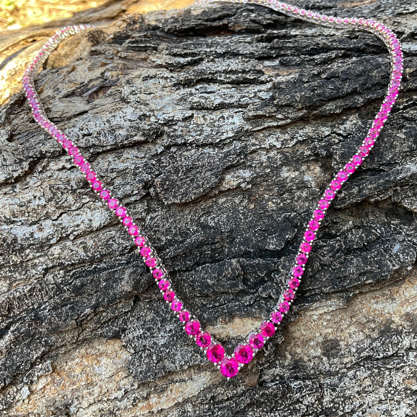 Pink topaz Sterling Silver Necklace tennis collar