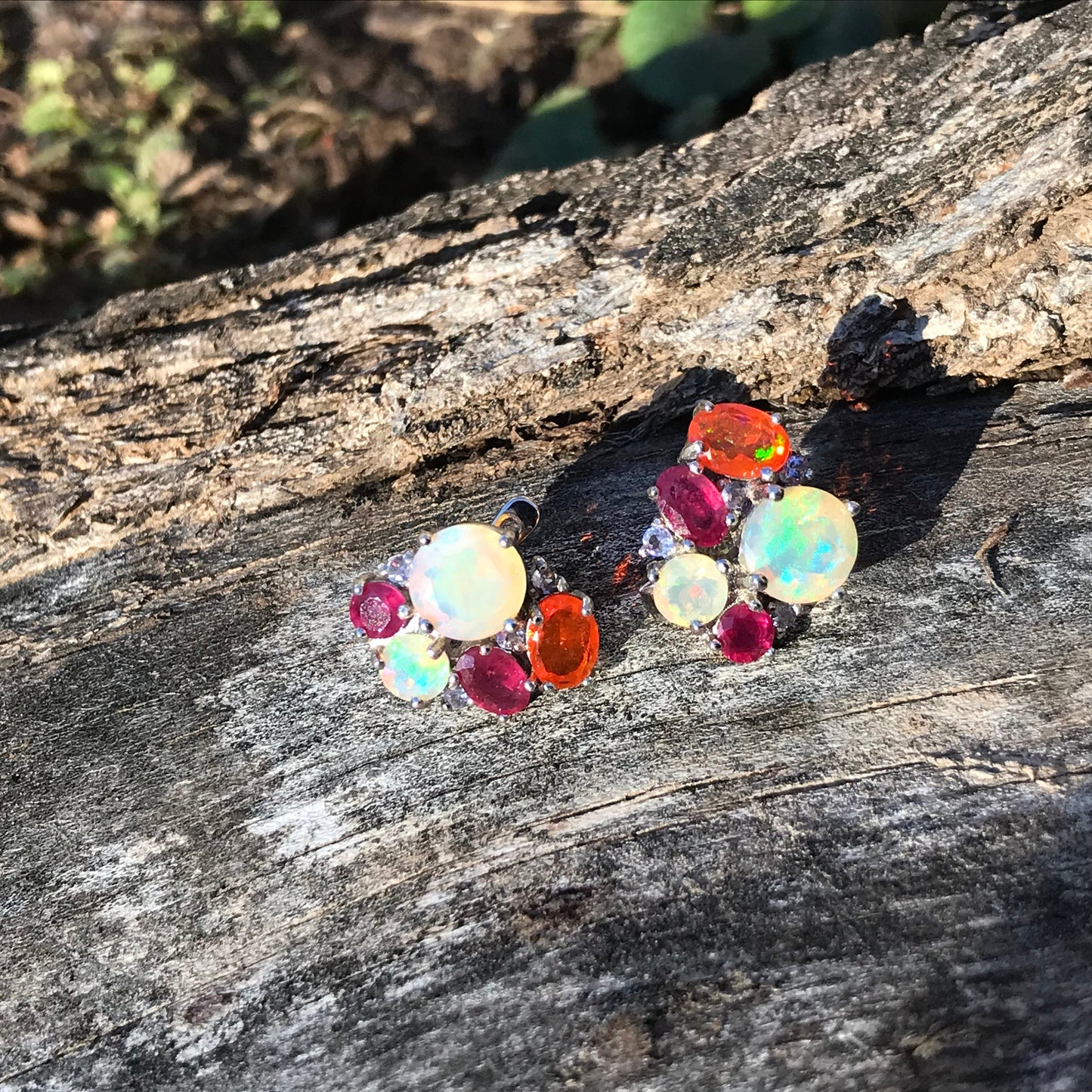 Sterling Silver Natural orange opal red ruby post earrings