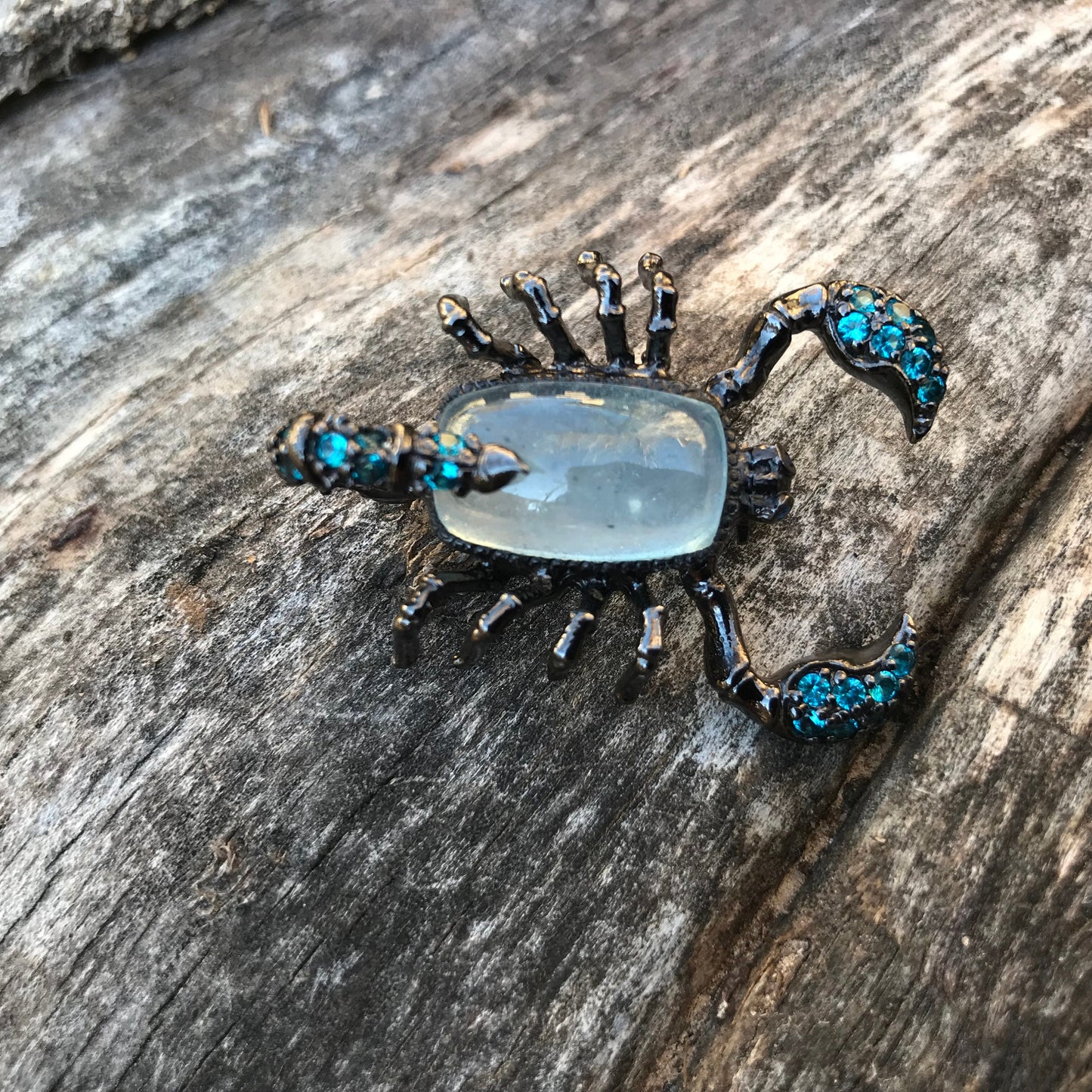 Sterling silver aquamarine scorpion brooch pin art
