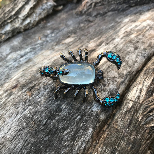 Sterling silver aquamarine scorpion brooch pin art