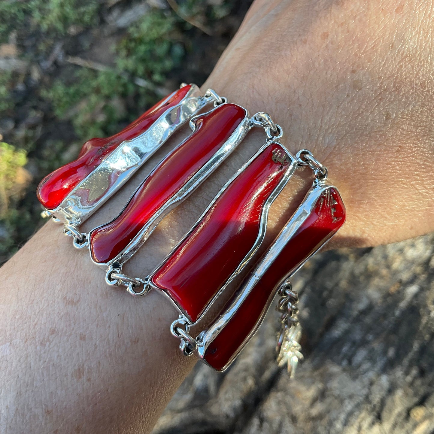 925 sterling silver Natural red coral Bracelet artisan handmade