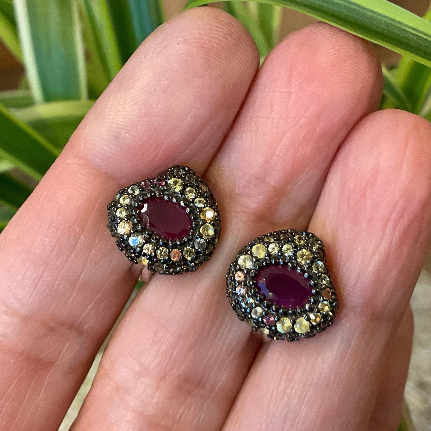Sterling Silver  Natural  ruby sapphire post Earrings