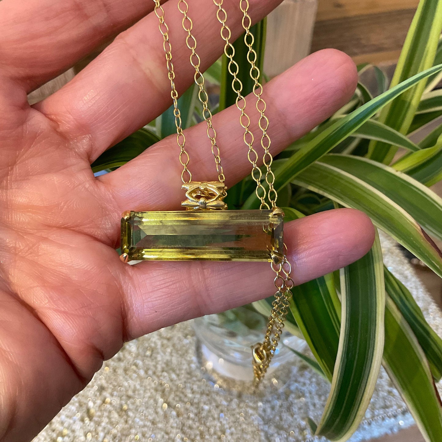 sterling silver Natural lemon quartz gold  pendant with necklace