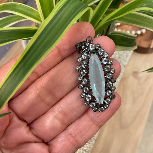 sterling silver gold marquis Aquamarine topaz pendant