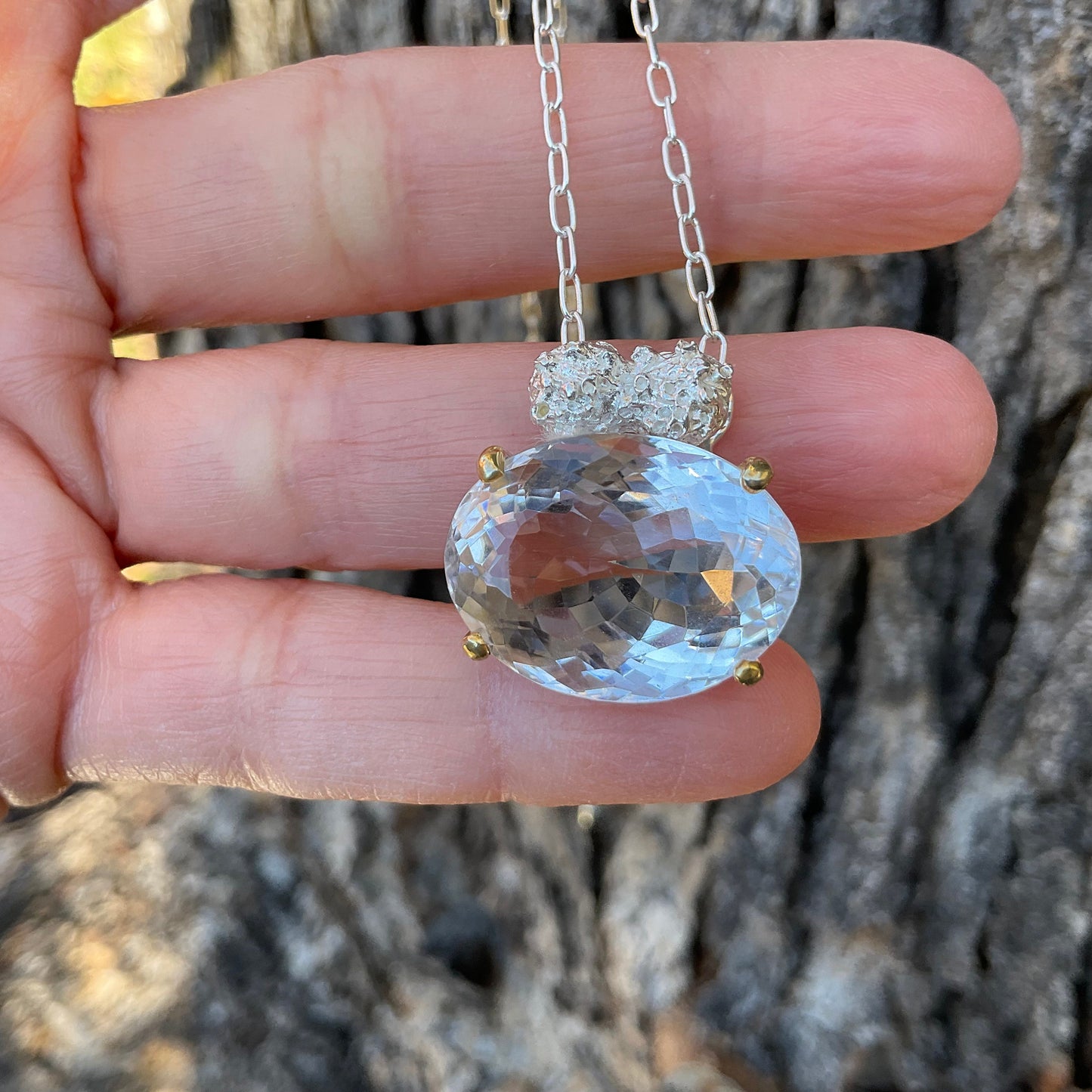Sterling Silver Natural quartz Pendant Necklace