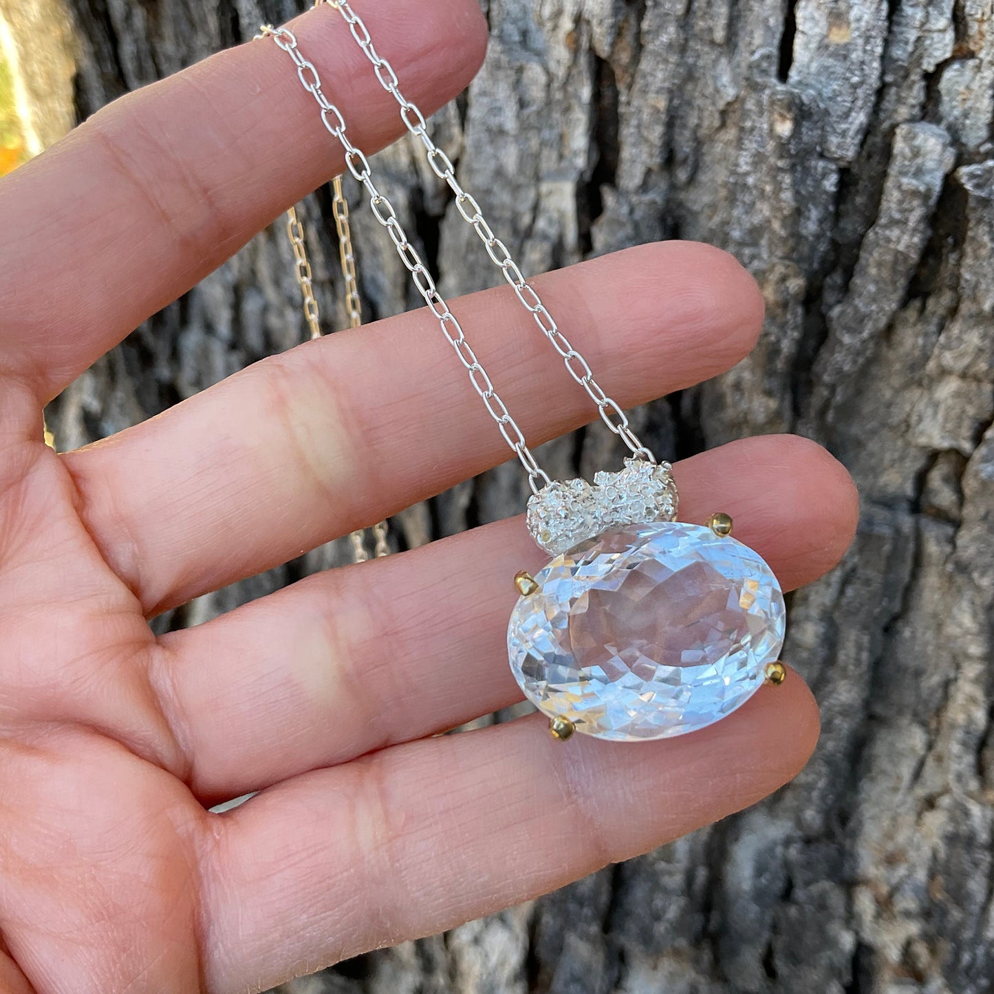 Sterling Silver Natural quartz Pendant Necklace
