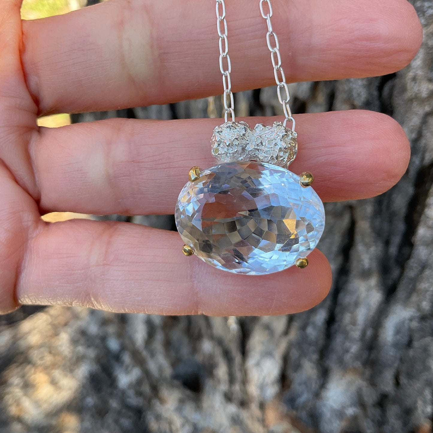 Sterling Silver Natural quartz Pendant Necklace