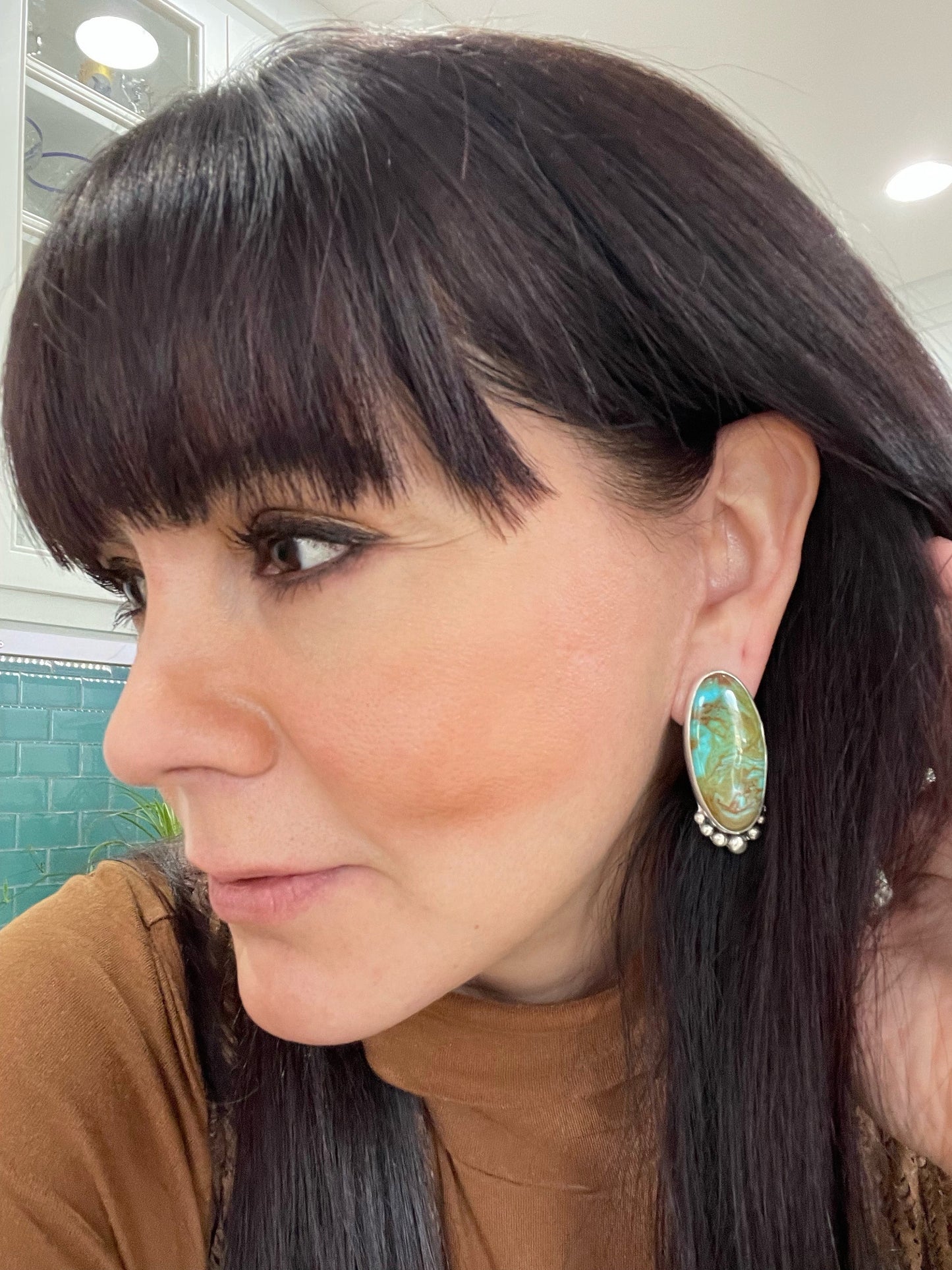 Sterling Silver turquoise statement post earrings